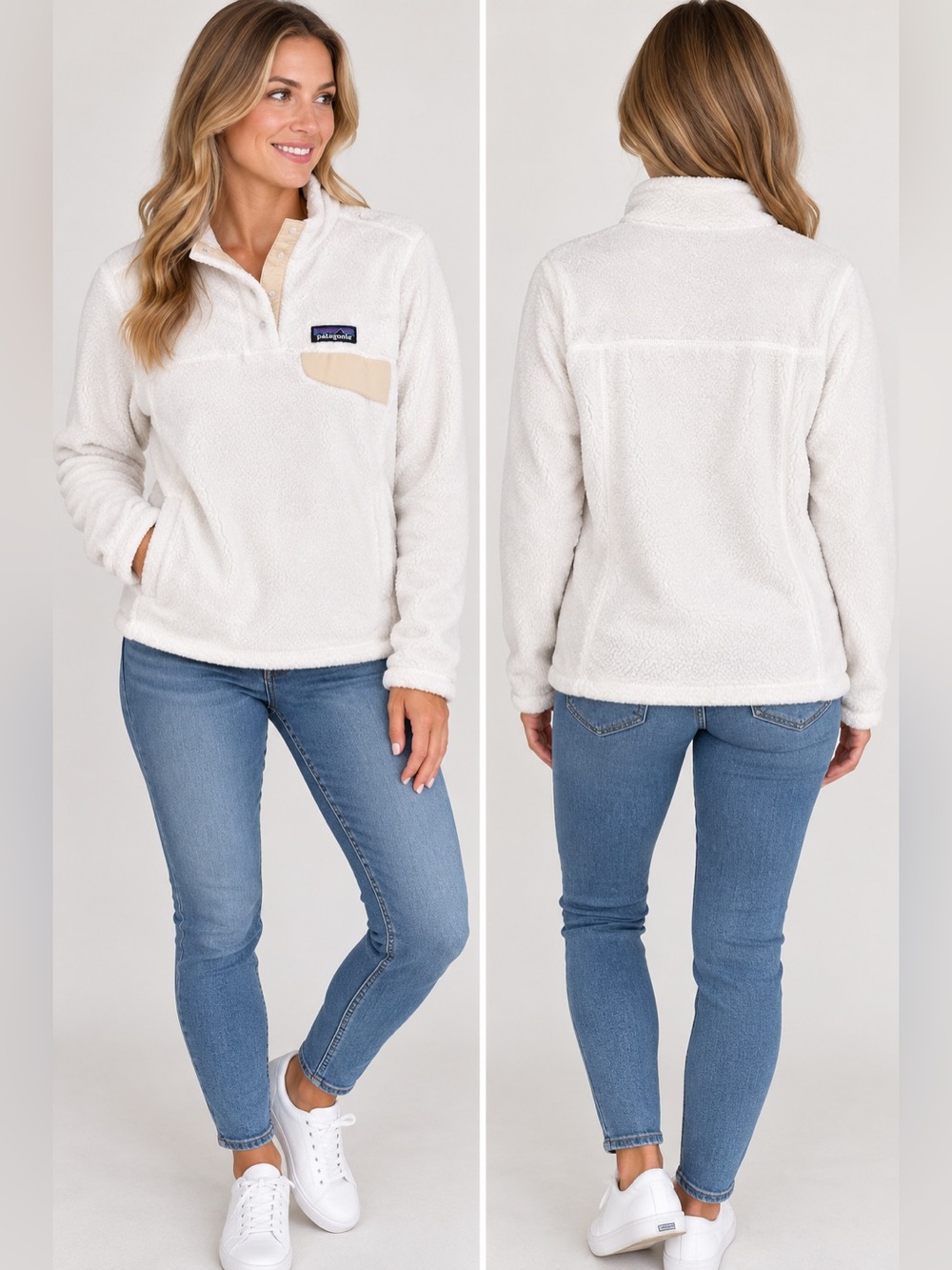 Patagonia Re-Tool Snap-T Pullover Fleece Top Cream Size Medium